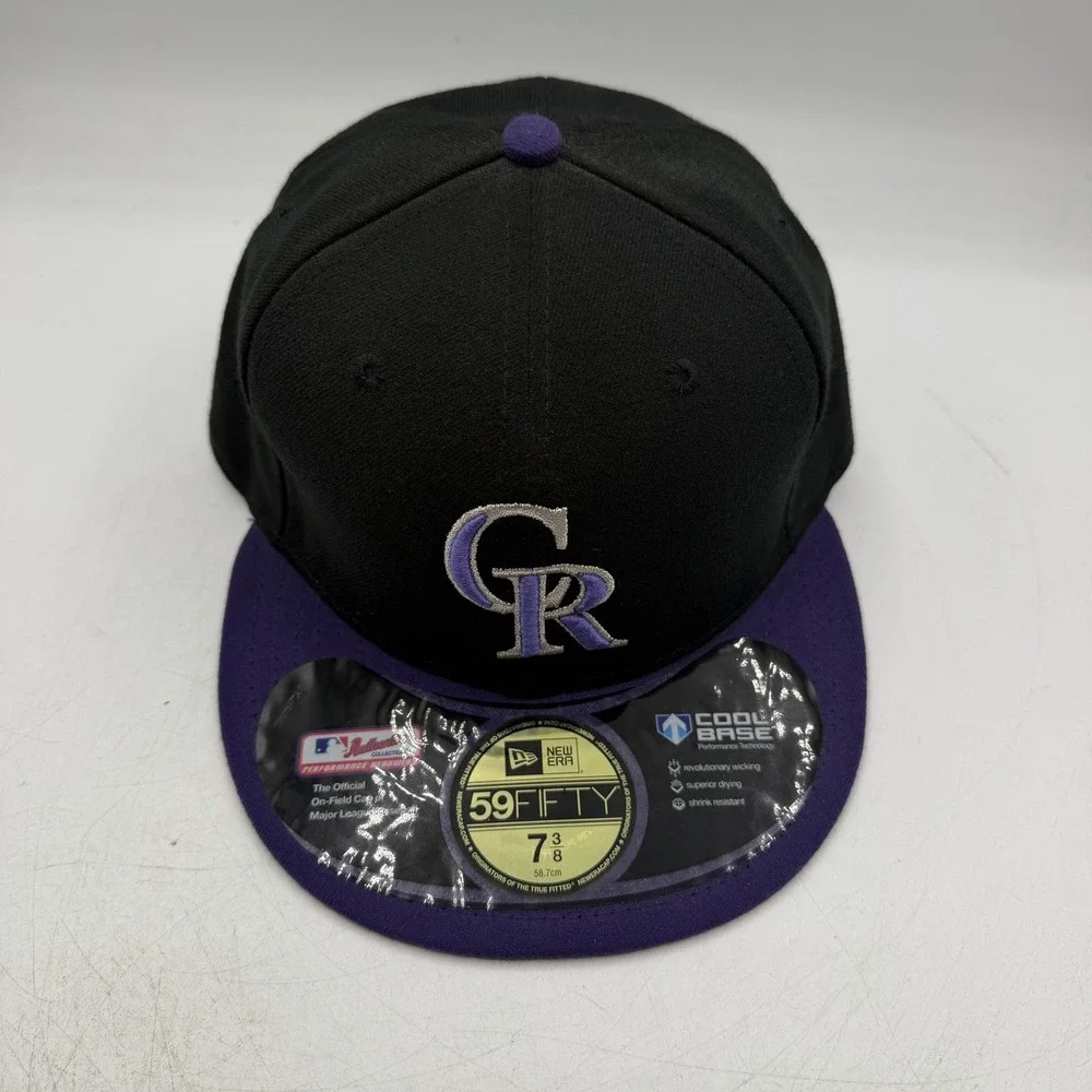 New Era 59Fifty Colorado Rockies Hat Cap 7 3/8 Black Purple Fitted MLB Baseball